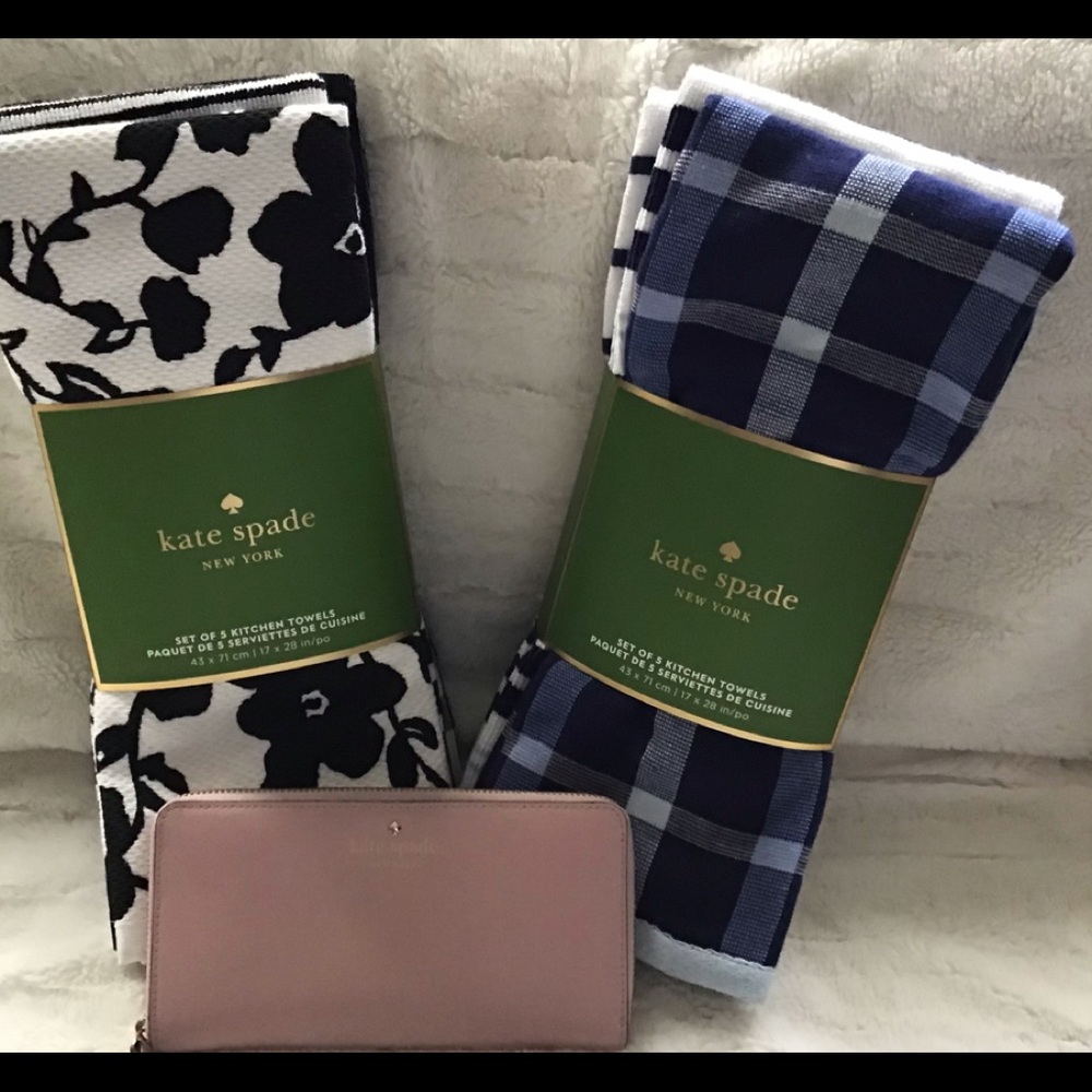 2 Sets of 5 Kate Spade Designer Kitchen Towels.